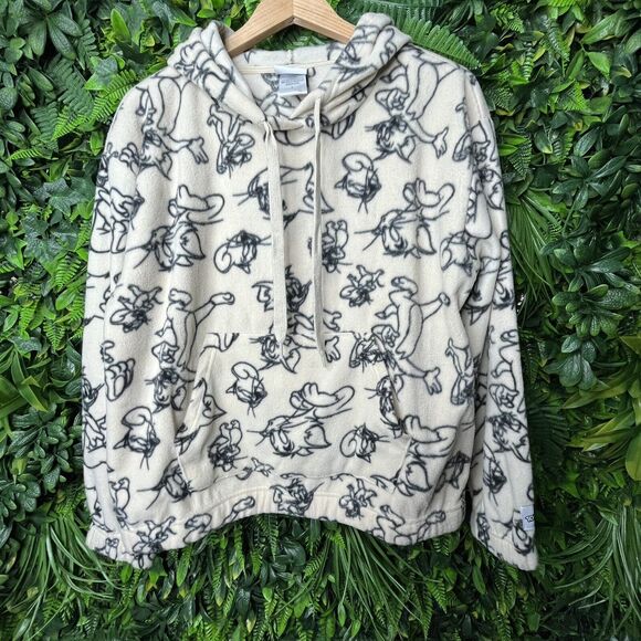 Women Jacket Large Beige Terry Hoodie Pullover Graphic Design Tom And Jerry - Picture 13 of 13